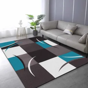Flannel Printed Geometric Abstract Rug Brown Blue White Pattern Modern Living Room Decor Soft Floor Mat For Home Office