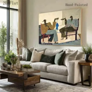 Ins Handmade Abstract Oil Painting On Canvas Friends Who Drink Coffee Together Wall Art Picture For Home Living Room Decor Image