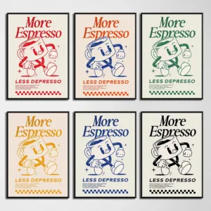More Espresso Less Depresso Funky Cafe Coffee Quotes Poster Print Canvas Painting Wall Art Pictures for Kitchen Room Home Decor