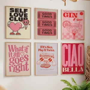 Retro Dopamine-infused Self-love Positive Energy Slogans - Decorative Paintings for A Girl's Room or Living Room