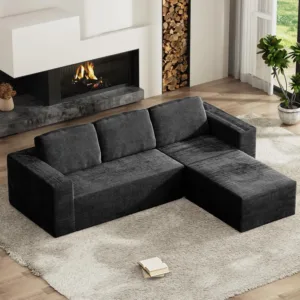 106" Corduroy L-Shape Modular Sectional Sofa with Deep Foam Seat & Pillow for Living Room Bedroom, No Assembly, Black, Custom