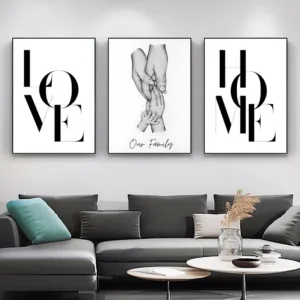 Black White Sweet Love Home Family Wall Art Canvas Poster Minimalist Hand In Hand Painting Picture For Living Room Bedroom Decor