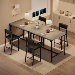 Garvee 1SET Mid Century Dining Room Table Set Rectangle Carved Solid Wood Veneer Luxury Dining Room Furnitur for Kitchen Apartment Small Dining Area