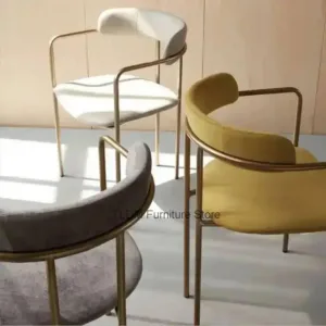 Modern Frame, Luxury Dining Backrest Chair with Curved Velvet & Upholstery, Metal Chair for Armrests Kitchen & Dining Room