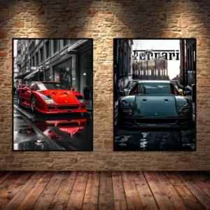 Red and Black Ferraris-F40 Luxury Car Posters and Prints Canvas Painting Wall Art Pictures Modern Office Living Room Home Decor