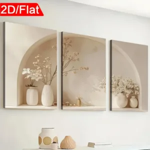 3 Modern Minimalist Style Potted Plant Flower Landscape Framed Canvas Painting Poster Home Decoration Wall Art Room Decoration