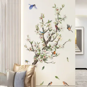 Chinese Style Tree Branch Bird Butterfly Wall Stickers Living Room Background Decoration Wallpaper Home Decor Art Decals Sticker
