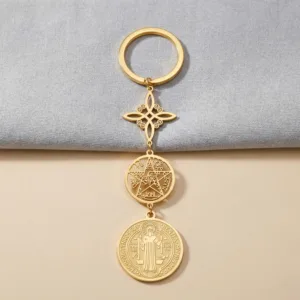 Stainless steel pendant combination keychain hot selling new multi-purpose DIY accessory pendant, witch knot round brand pendant