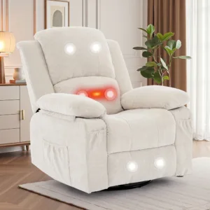 Korser Swivel Small Rocker Recliner Chair with Massage Chenille fabric Folding Armchair for Living Room,Bedroom