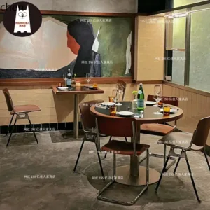 YFY Coffee Shop Marble Table and Chair Set Restaurant Solid Wood Rock Plate Dining Table