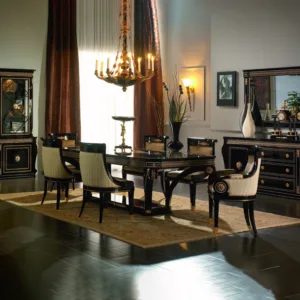 !@European Classical Furniture Black Solid Wood Dinning Table Luxury Villa Home High End Dining Room Furniture Sets