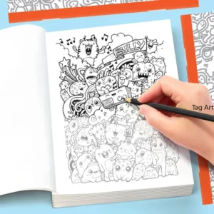 An Adult Decompression Graffiti Style Healing Coloring and Coloring Picture Book, Black and White Dense Line Draft, 22 Pages