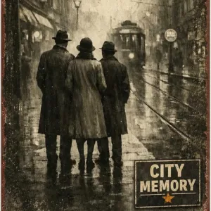 Metal Sign Vintage City Street View Retro Rain Tram Three Wall Decor | Classic ,Retro,Waterproof Aluminum,Funny,UV-printing,Eas