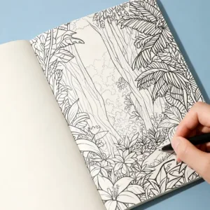 One Adult Stress Relief Hand Drawn Graffiti Book, 24 Patterns Such As Space/Ocean/Dessert/Flower Theme Line Draft Coloring Album