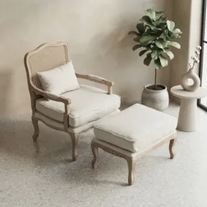 Rattan Living Room Chair with Fabric Cushion for Home Leisure Outdoor Courtyard Use American Style Armchair Comfortable Seating
