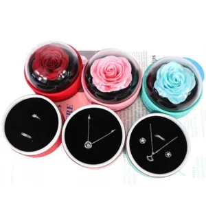 Classic Beautiful Rose Gift Acrylic Round Exquisite Transparent Gift Box Necklace Ring Decorative Earrings Bracelet Jewelry Box