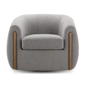 Aspen Bouclé Swivel Barrel Chair with Wood Accents – 360° Rotating Accent Armchair, High-Density Foam Cushioning,, Customized