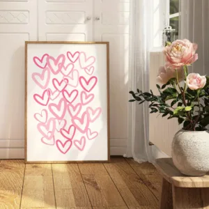 Chic Pink Love Hearts Canvas Art Print,Modern Wall Decor for Living Room,Bedroom,Home Office Minimalist Cartoon Inspired Poster