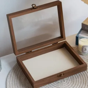 Retro Elegant Wood Jewelry Box Velvet Glass Lid Jewelry Organizer Storage Box Dust-proof Ring Display Holder Home