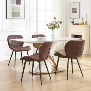 Set of 4 Comfortable Dining Chairs with Cushions, Upholstered Fabric Side Chairs, Adjustable Metal Legs for Kitchen or Dining Ro