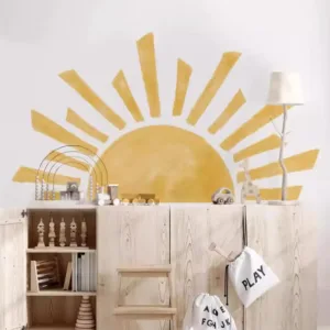 Half Sun Wallpaper Decal Sunshine Vinyl Wall Stickers Boho Nursery Baby Room Wall Stickers Self-Adhesive Bedroom Home Decor