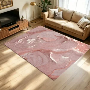 Dusty Pink Rose Gold Marble Alcohol Ink Carpet Flooring Glitter Fluid Art Large Area Rug for Bedroom Home Decoration
