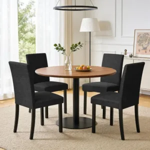 Set of 4 Upholstered Dining Chairs with Solid Wood Legs, Suitable for Home, Kitchen, Restaurant, and Hotel, Black