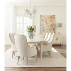 French Country Kitchen Beige Wooden Rectangle Dining Set Modern Farmhouse Elegant Dinner Table With 8 Chairs