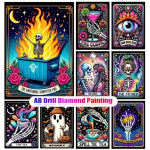 DIY AB Diamond Embroidery Tarot Card Diamond Painting Cartoon Skeleton Cross Stitch Set Tarot Skull Art Mosaic Decoration Gift