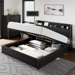 King Size Lift Up Storage Bed Frame with Charging Station, Custom