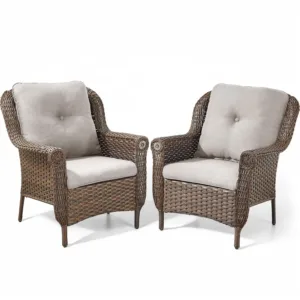 Patio Wicker Chairs Outdoor Furniture Chair - Set of 2 Outside All Weather Lawn Dining Brown Rattan Armchair with, Customized