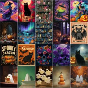 GATYZTORY Painting By Numbers With Canvas Frame Paint Pictures By Numbers Halloween Handmade Drawing Numbers Handmade Wall Art