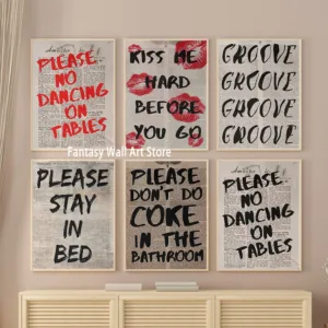 Typography Art Poster PLEASE DO NOT DANCING ON THE TABLE 70s Wall Print Trendy Quote Prints Retro Trippy Wall Art Canvas Poster