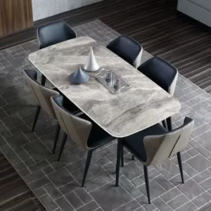 Modern Minimalist Glossy Sintered Stone Rectangular Dining Table Chair Set Light Luxury for Small Apartment Living Room Home Use