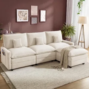 L Shaped Modular Sectional Sofa with Movable Ottoman & Deep Seat, Living Room Furniture, Custom
