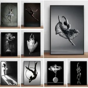 Black and White Angel Dancer Ballerina Posters Canvas Print Paintings Ballerina Dancing Mural Wall Art Pictures Home Room Decor