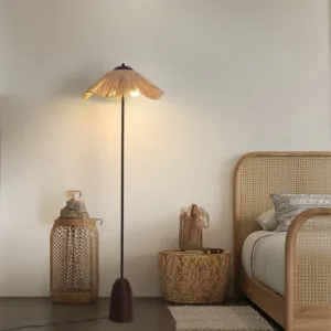 Vintage Wabi Silent Wind Floor Lamp Bedroom Bedside Living Room Sofa Tea Room Homestay Designer Straw Woven Retro Standing Light