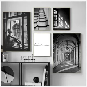 1PCS frameless Canvas paintingWall Art S Prints Wall Pictures For Living Room Scandinavian Nordic Black And White Building Canva