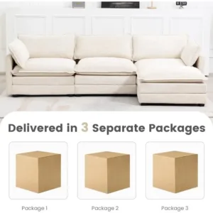 ROWHY 112'' Modular Sectional Cloud Couch with Movable Ottoman, 4 Seat Modern Corduroy Sofa, Deep Seat L Shaped Couch