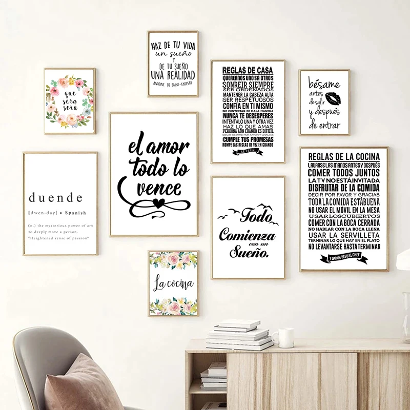 Spanish Positive Quote Canvas Art Print and Poster , Spanish Bedroom Modern Decor Canvas Painting Wall Picture Home Decoration