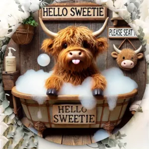 1 Piece 2D Wooden Disc Bathtub Cow 8 Inch Wall Art Bar Cafe Club And Kitchen Home Garden Outdoor Multifunctional Wall Decoration