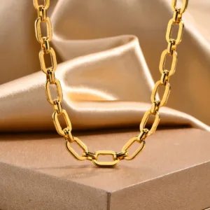 Chunky Gold Plated Link Necklace For Women, Stainless Steel Oval Thick Chain Choker Minimalist Jewelry Trendy Party Jewelry Gift