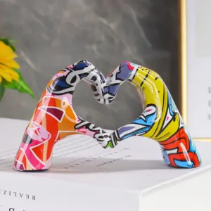 Water Transfer Small Love Gesture Sculpture, Resin Craft Ornament for Home, Bedroom, Living Room and Entryway Desktop Decoration