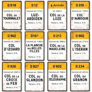 HD Metal Tin Sign French Cycling Cols Wall Decor Retro Tourmalet Izoard Galibier Mountain Pass Sign for Bike Lovers Garage
