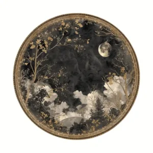 Round Black Gold Moon Rug Night Sky Forest Area Carpet Luxury Floor Mat Non-Slip Bedroom Decor 2026