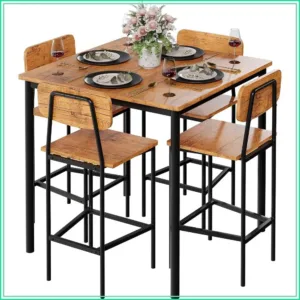 5 Piece Dining Table Set with 4 Chairs, Industrial Space Saving Kitchen Dinette for Apartment, Brown