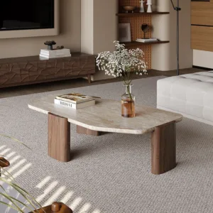 Any Size Custom Wabi Sabi Travertine Coffee Table Organic Minimalist Home Boutique Heat Scratch Resistant Artisan Customizable T