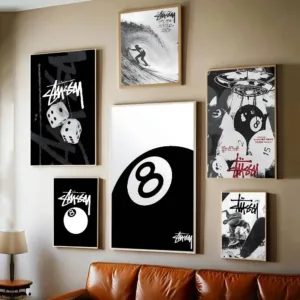Fashion Brand S-Stussy Logo Black White Good Quality Prints And Posters Waterproof Paper Sticker Coffee House Bar Posters Wall