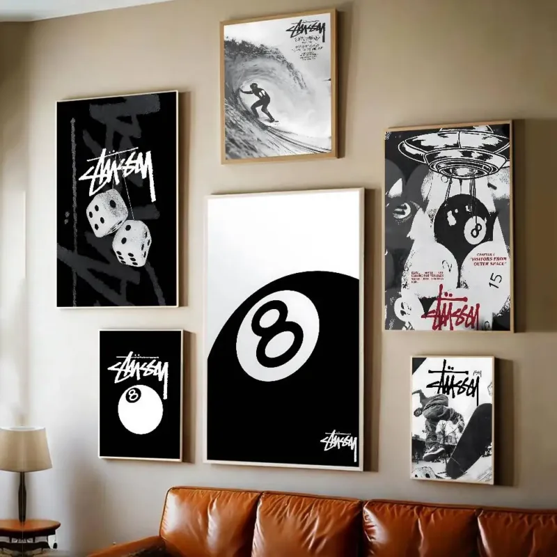 Fashion Brand S-Stussy Logo Black White Good Quality Prints And Posters Waterproof Paper Sticker Coffee House Bar Posters Wall