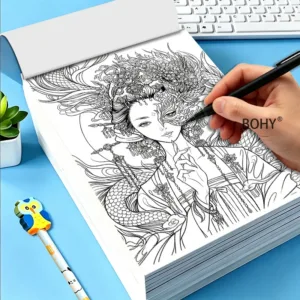 1 Large-sized Healing Themed Line Drawing Collection, Include Line Drawings of Ancient Beauties/floral Fonts and More, 50 Pages